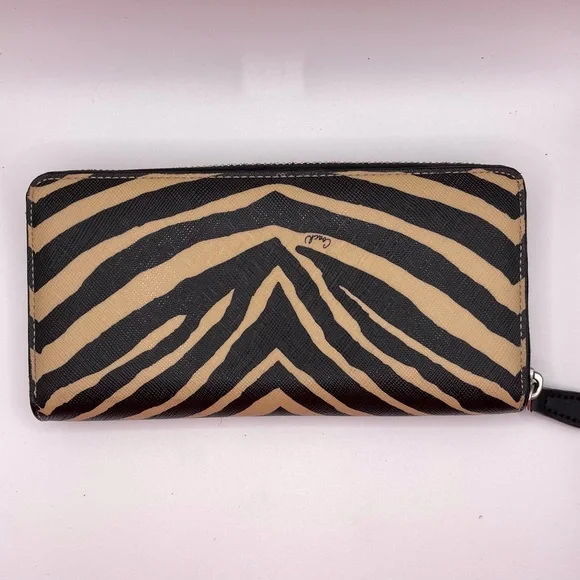 Coach Zebra-Stripe Zip Wallet — Black & Tan - Picture 2 of 12